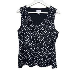 Chicos Top Women Sleeveless V Neck Blouse Mesh Polka Dot Black White Large 2
